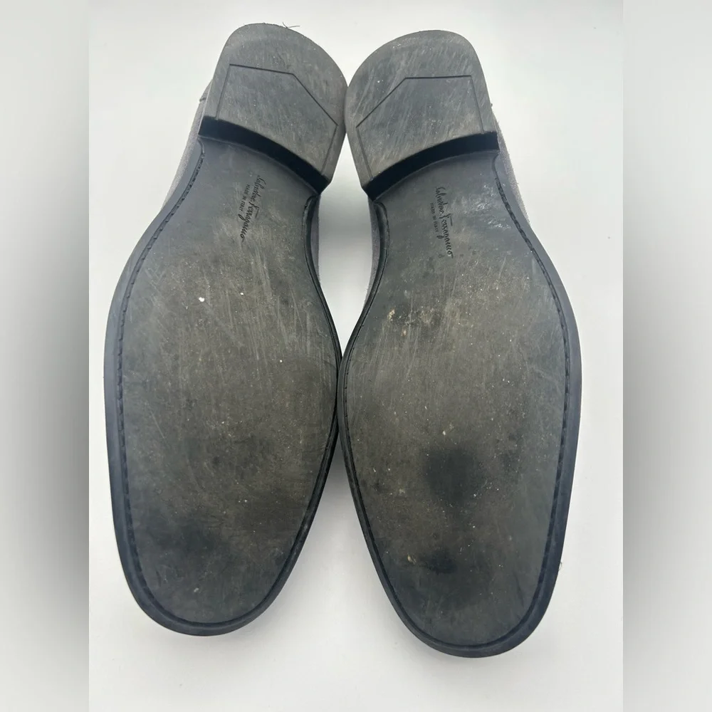 Salvatore Ferragamo Gancini Bit Loafers Men's US 9 D Gray Suede Leather Silver - Picture 14 of 15